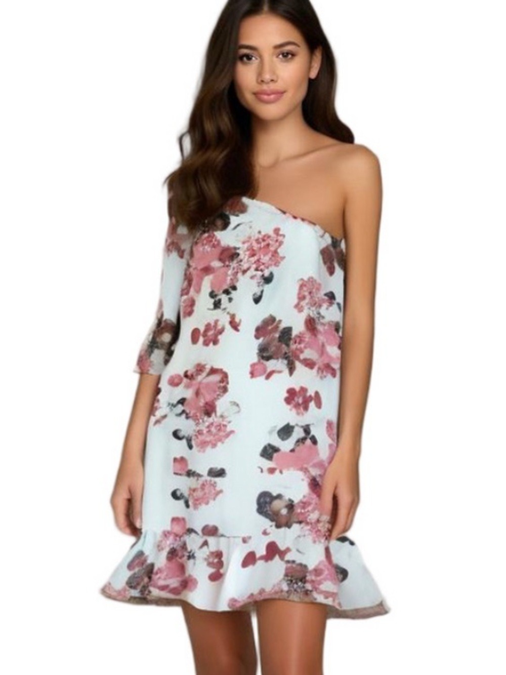 Indulge In Style floral one shoulder bell sleeve Medium dress